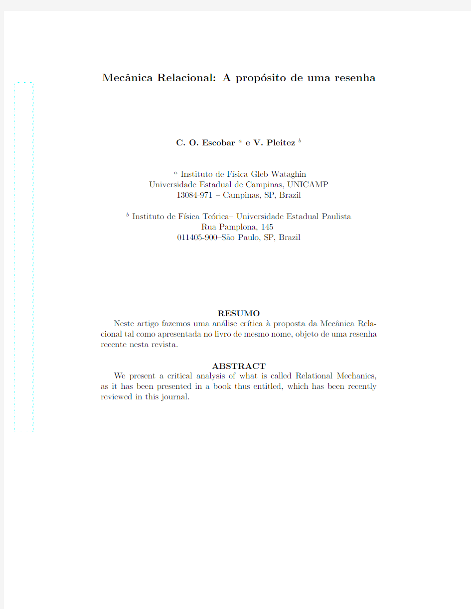 Mecanica Relacional A proposito de uma resenha