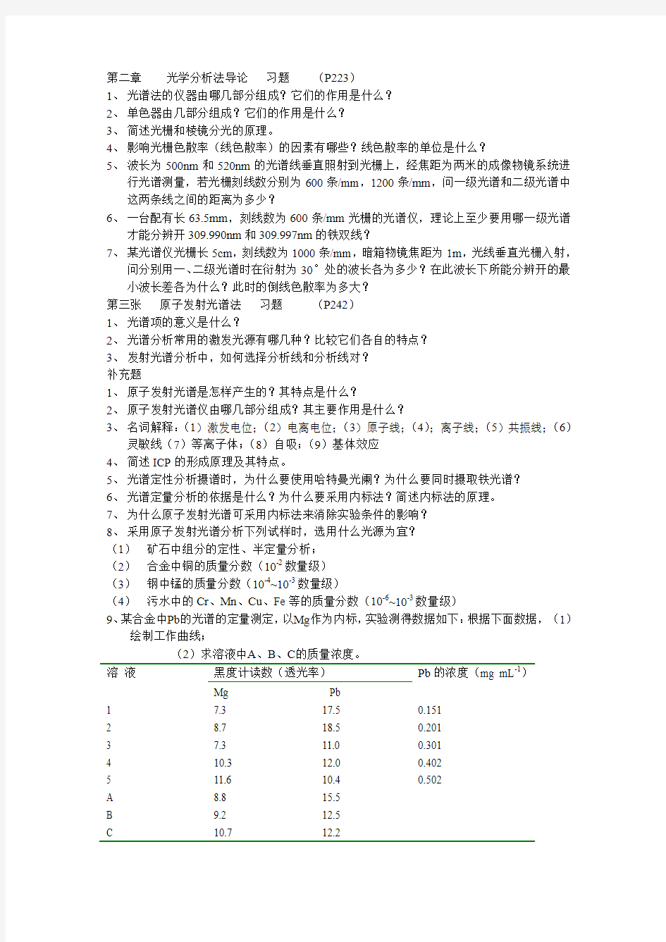 光学分析法导论发射光谱习题