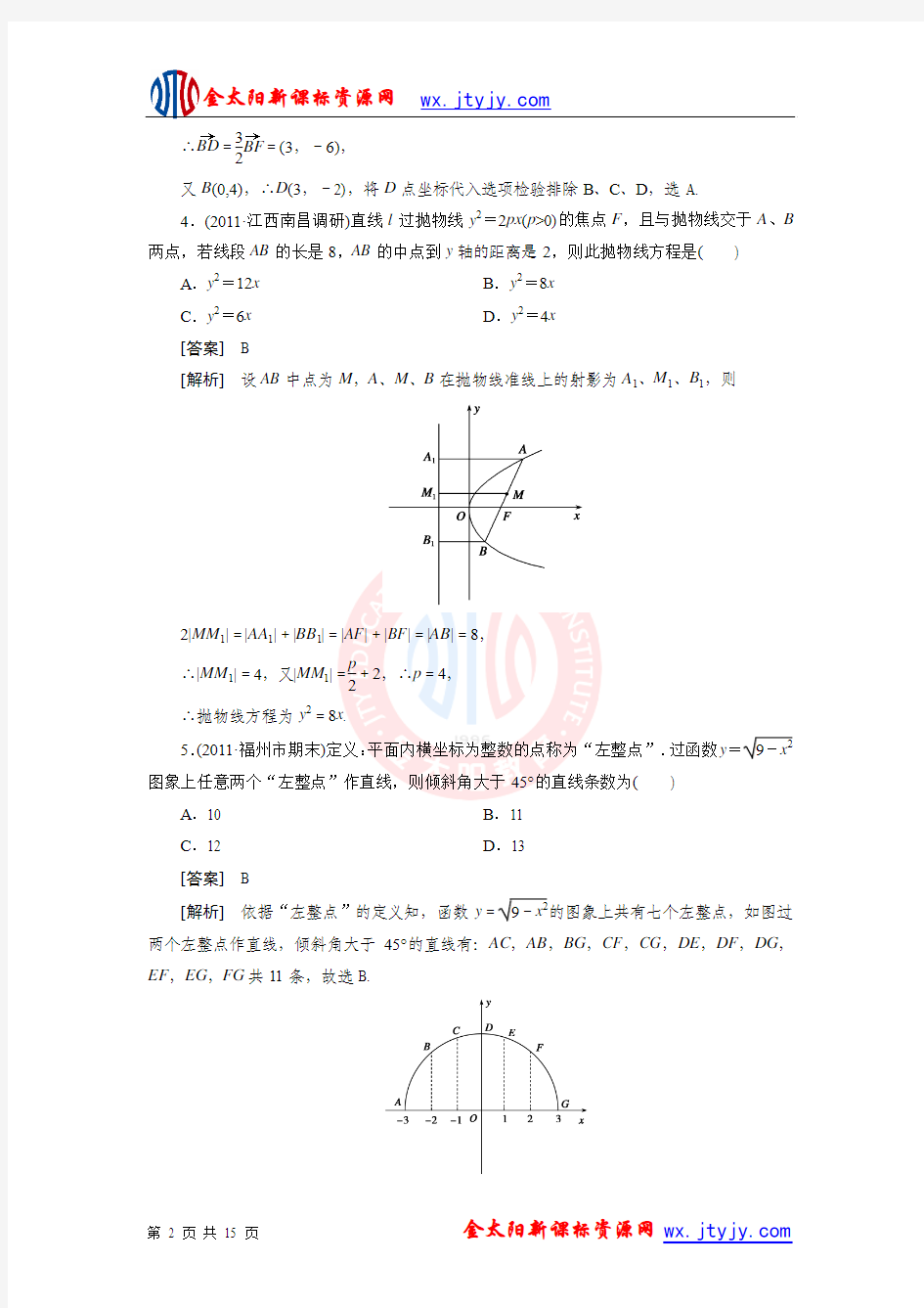 2012届高三数学一轮复习单元检测试题(8)：平面解析几何(人教A)
