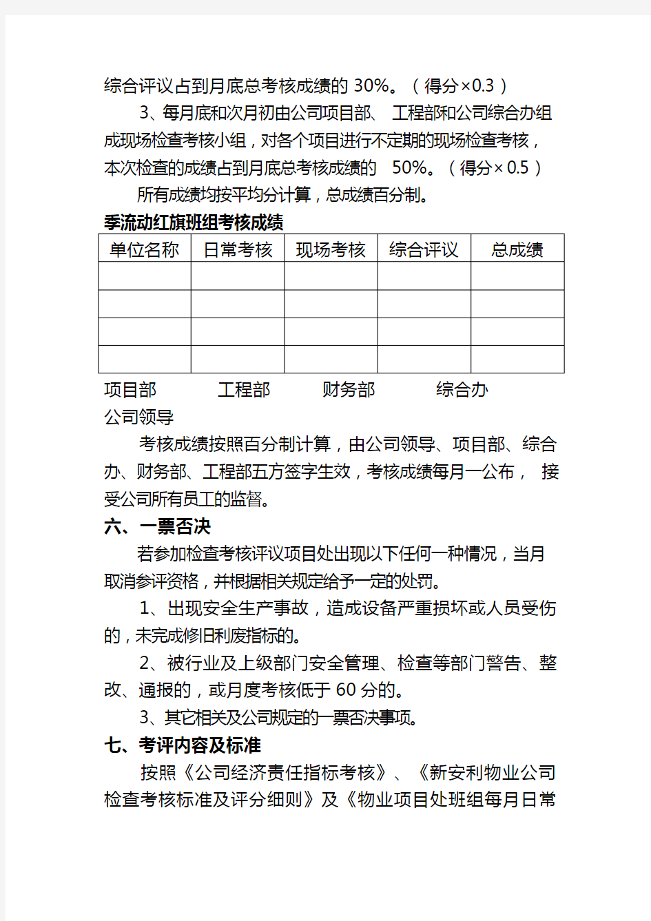 流动红旗考核实施办法