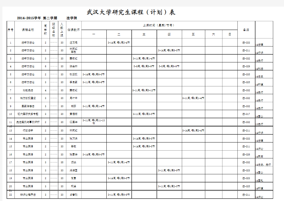 2014-2015学年第二学期法学硕士课表xls-page1