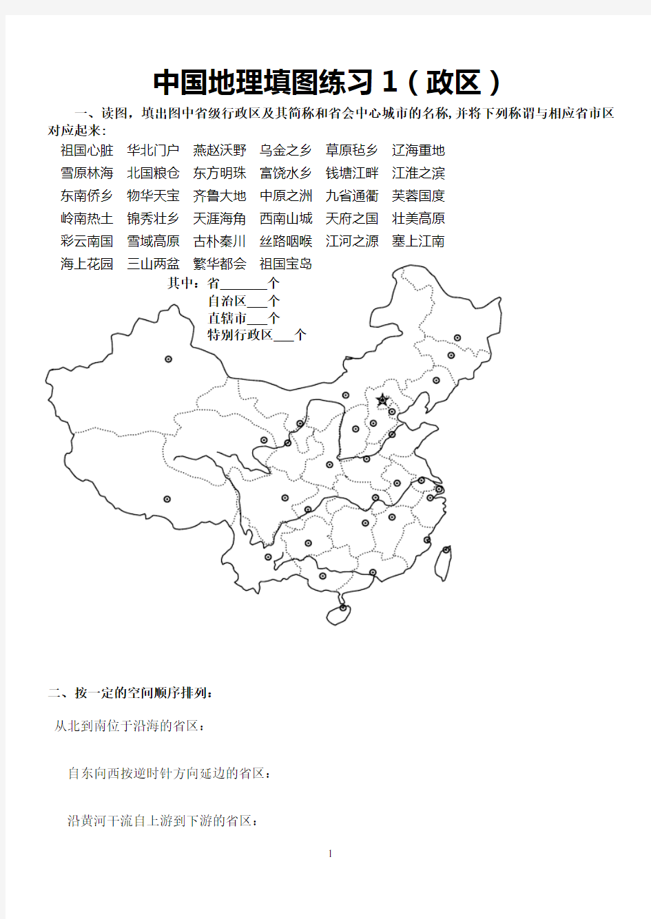 中国地理填图练习汇总