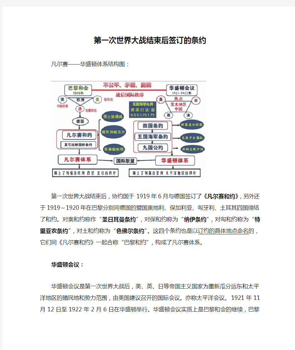 第一次世界大战结束后签订的条约