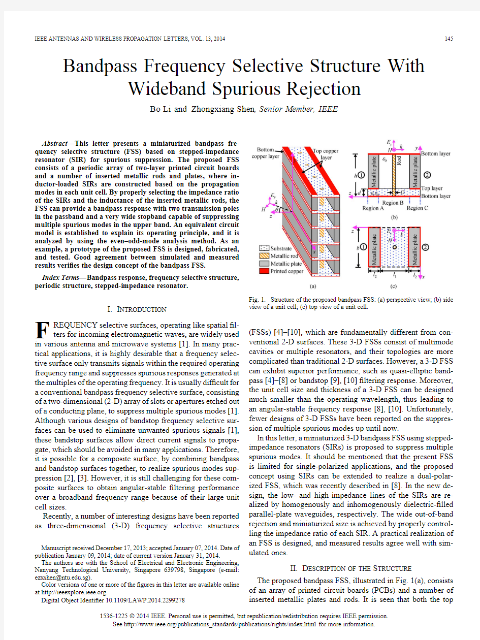 2014Bandpass Frequency Selective Structure With Wideband Spurious Rejection