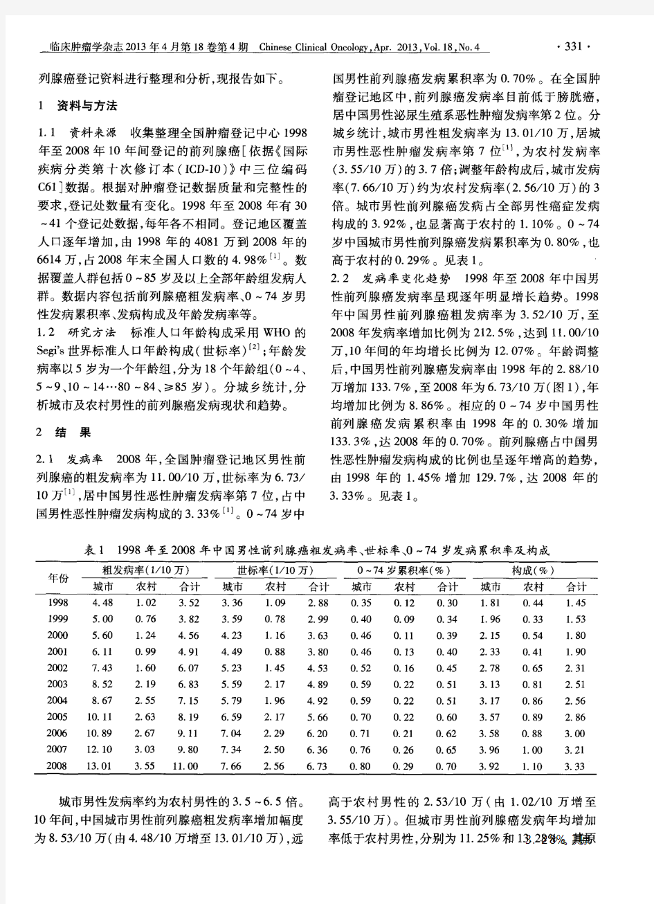 中国前列腺癌发病现状和流行趋势分析