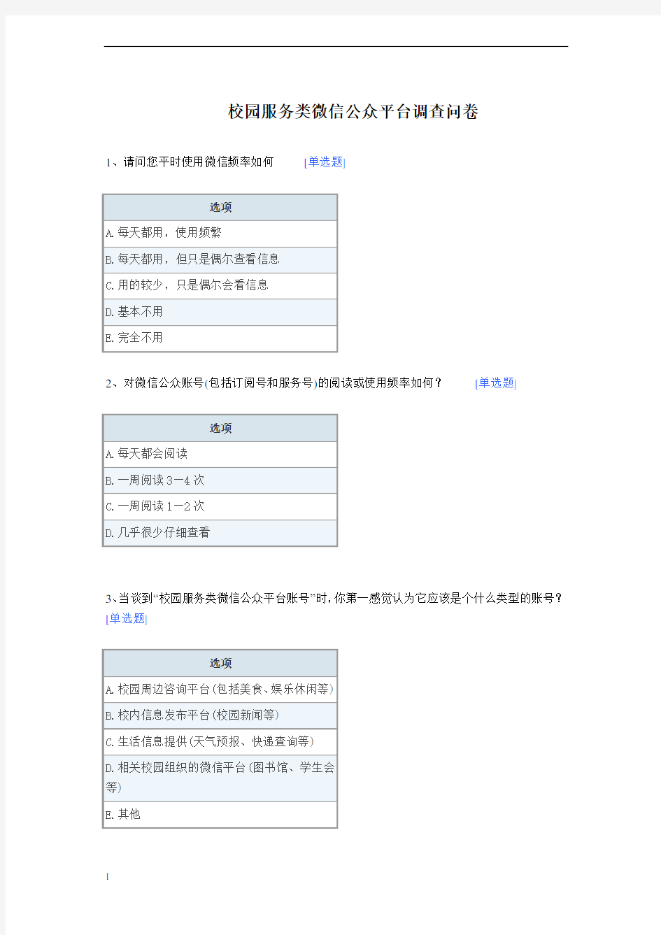 高校校园服务类微信公众平台调查问卷-默认报告