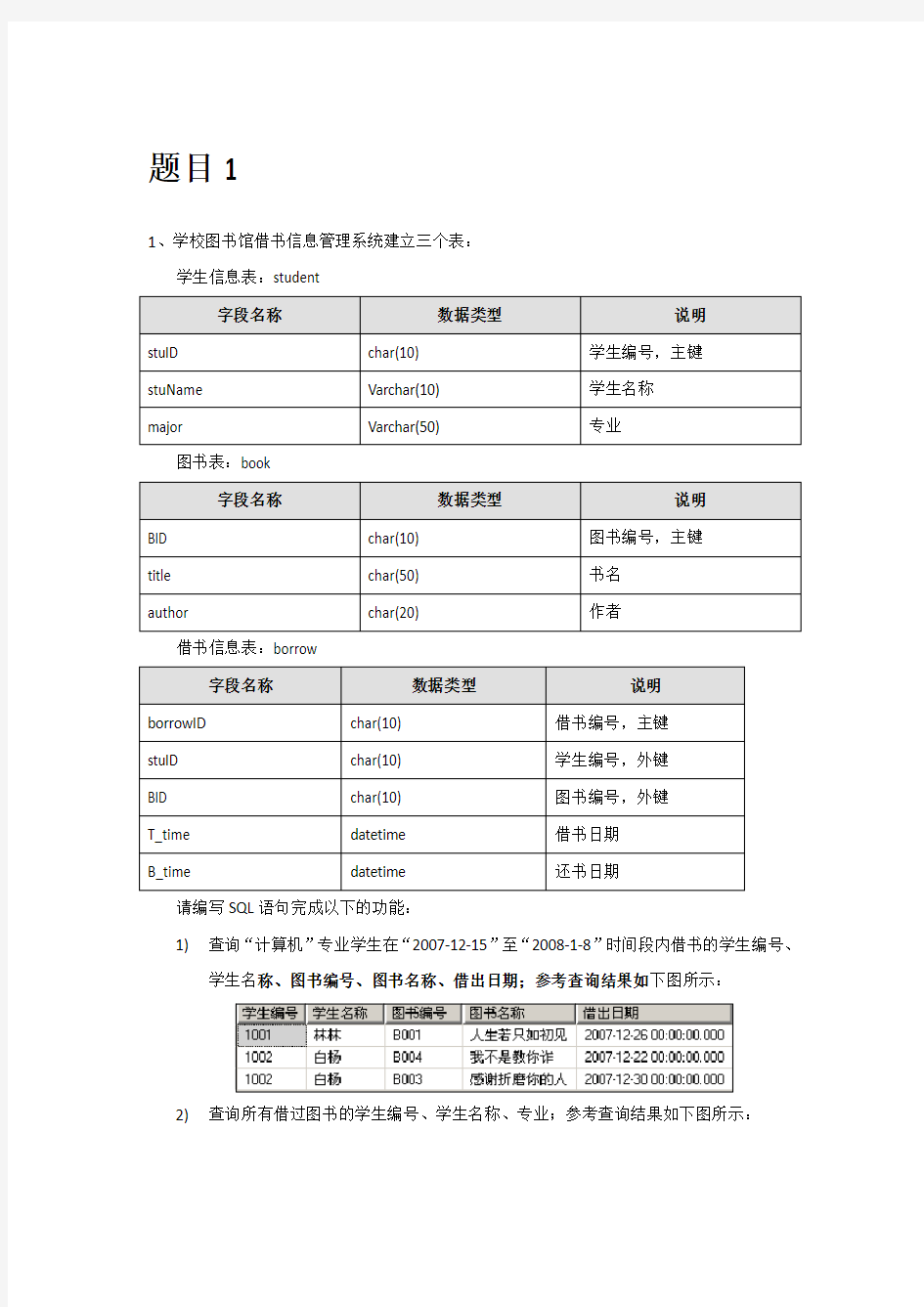 SQL存储过程实例(练习和答案)