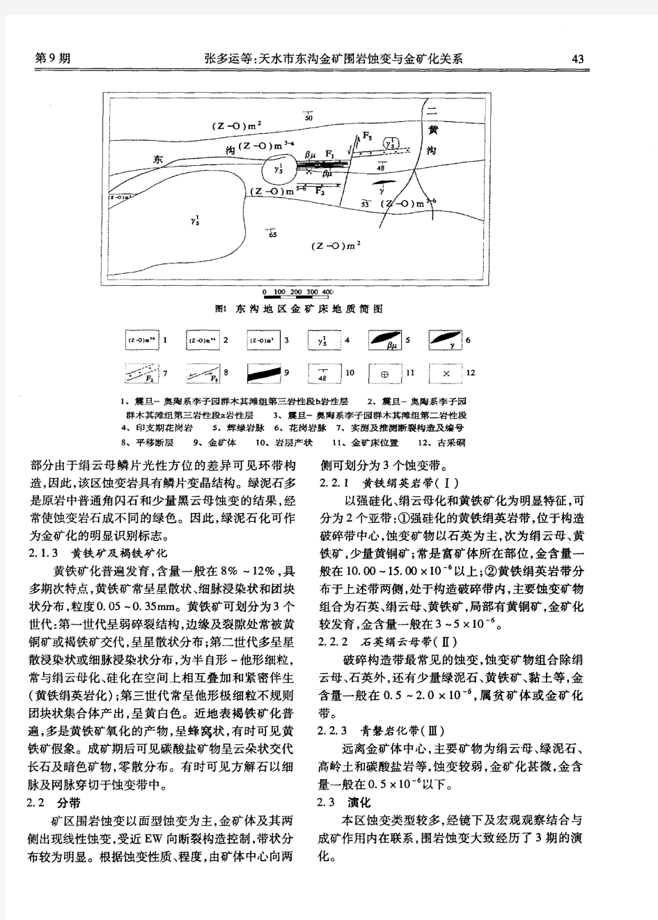 天水市东沟金矿围岩蚀变与金矿化关系