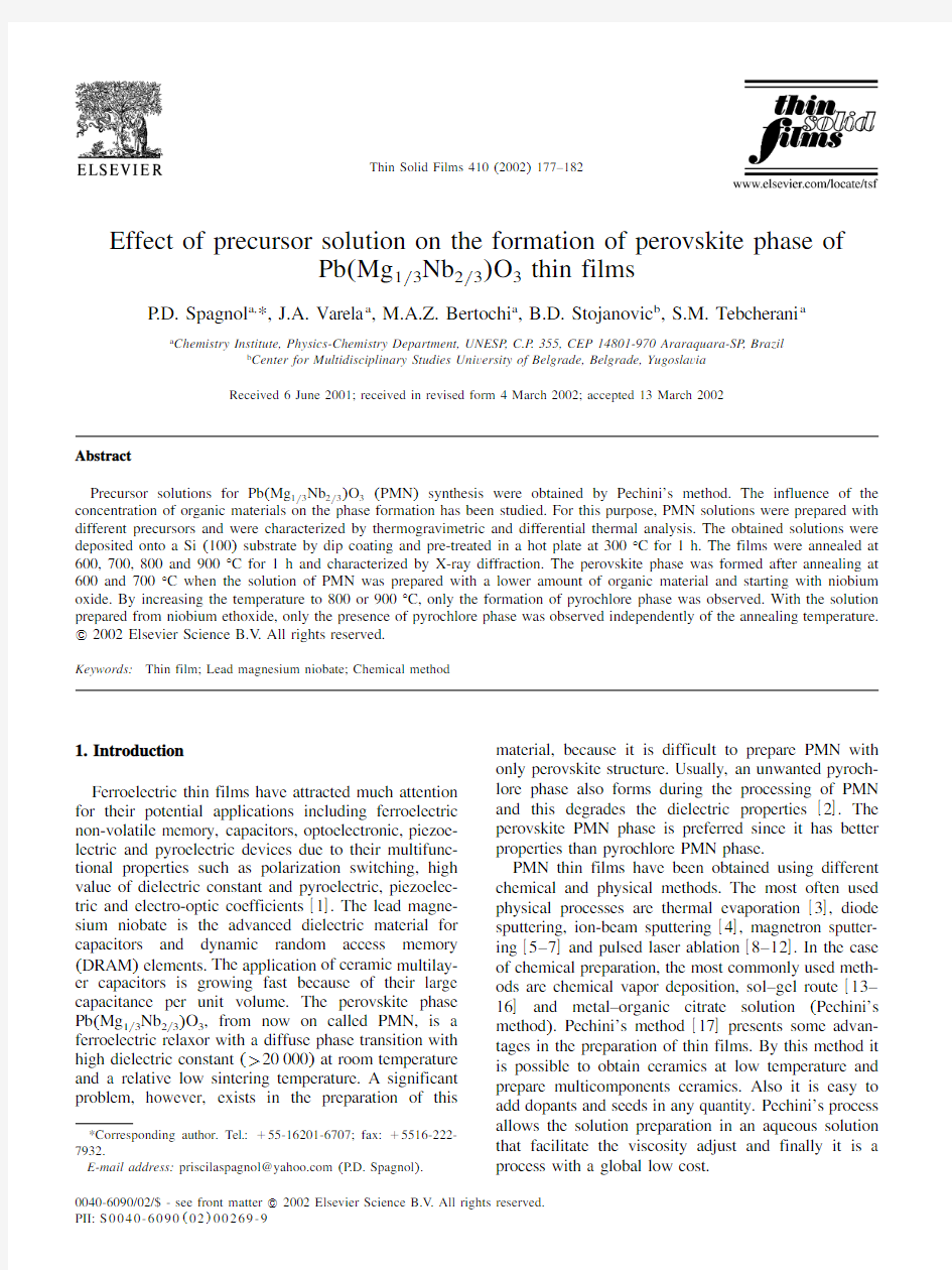 Effect of precursor solution on the formation of perovskite phase of