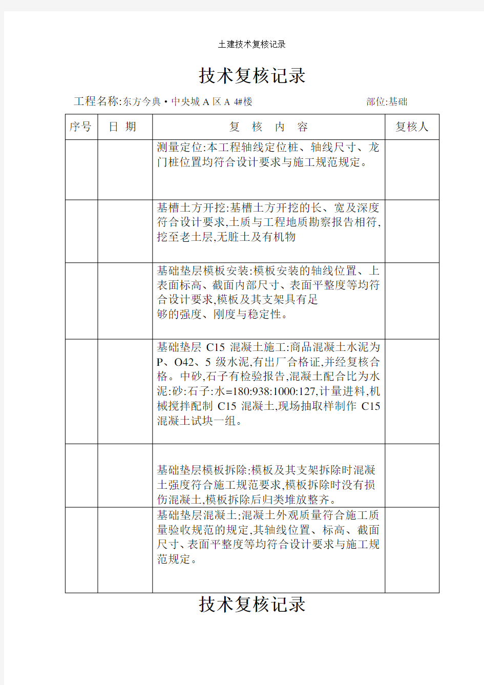 土建技术复核记录