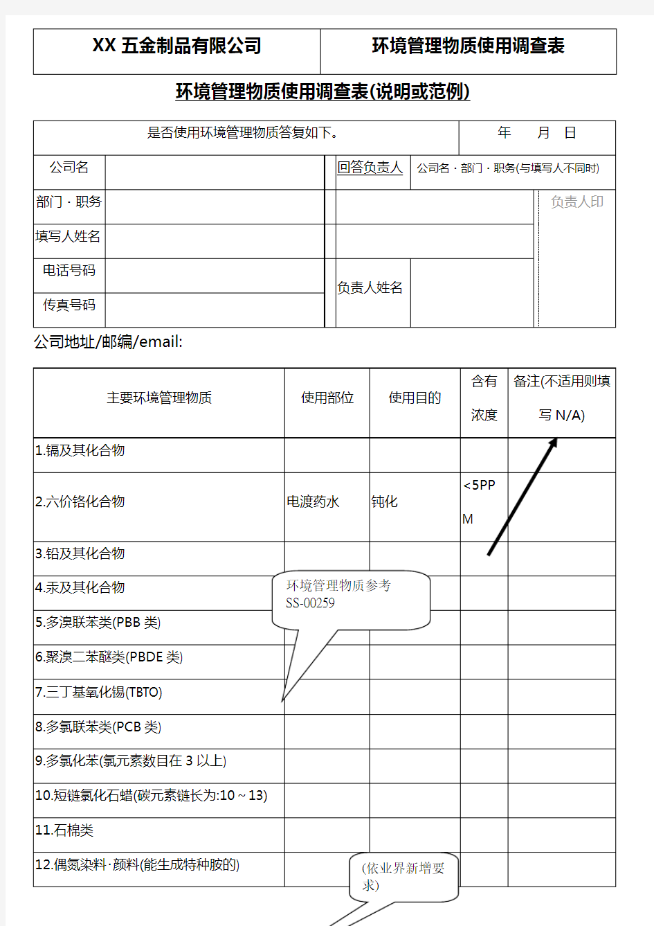 IEN环境管理物质调查表