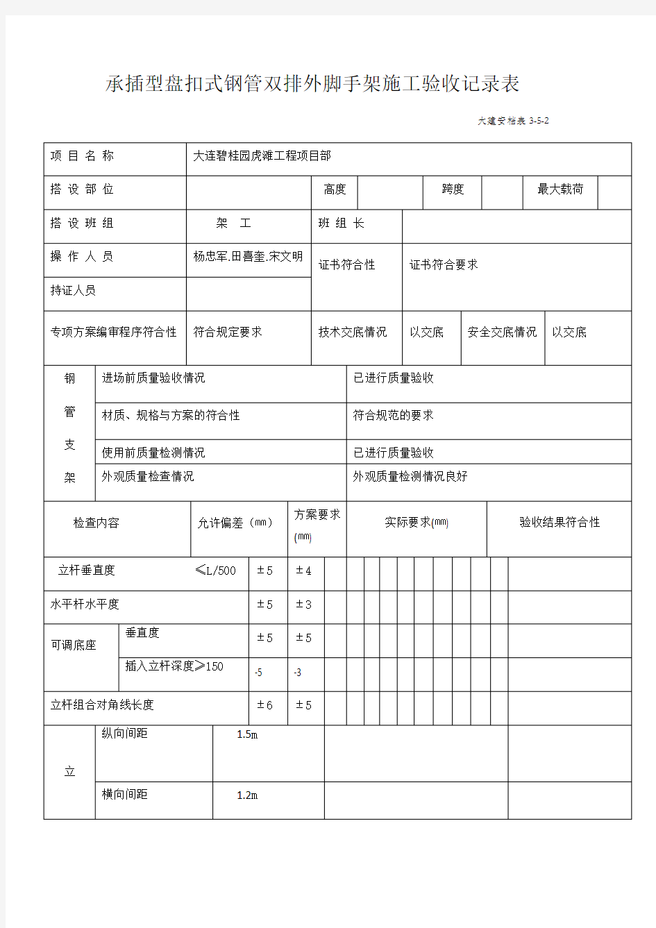 脚手架验收表