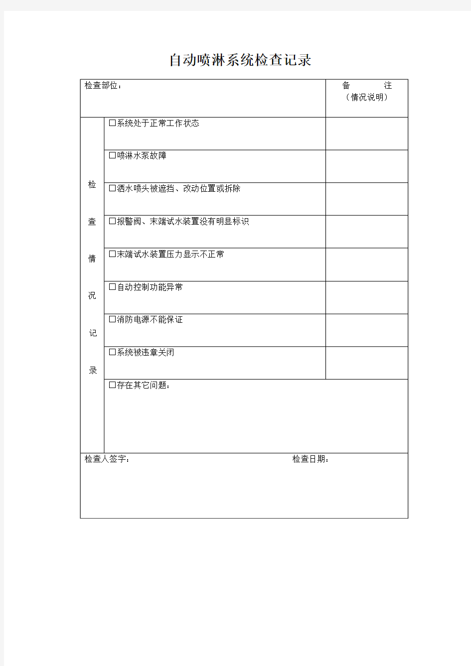 自动喷淋系统检查记录