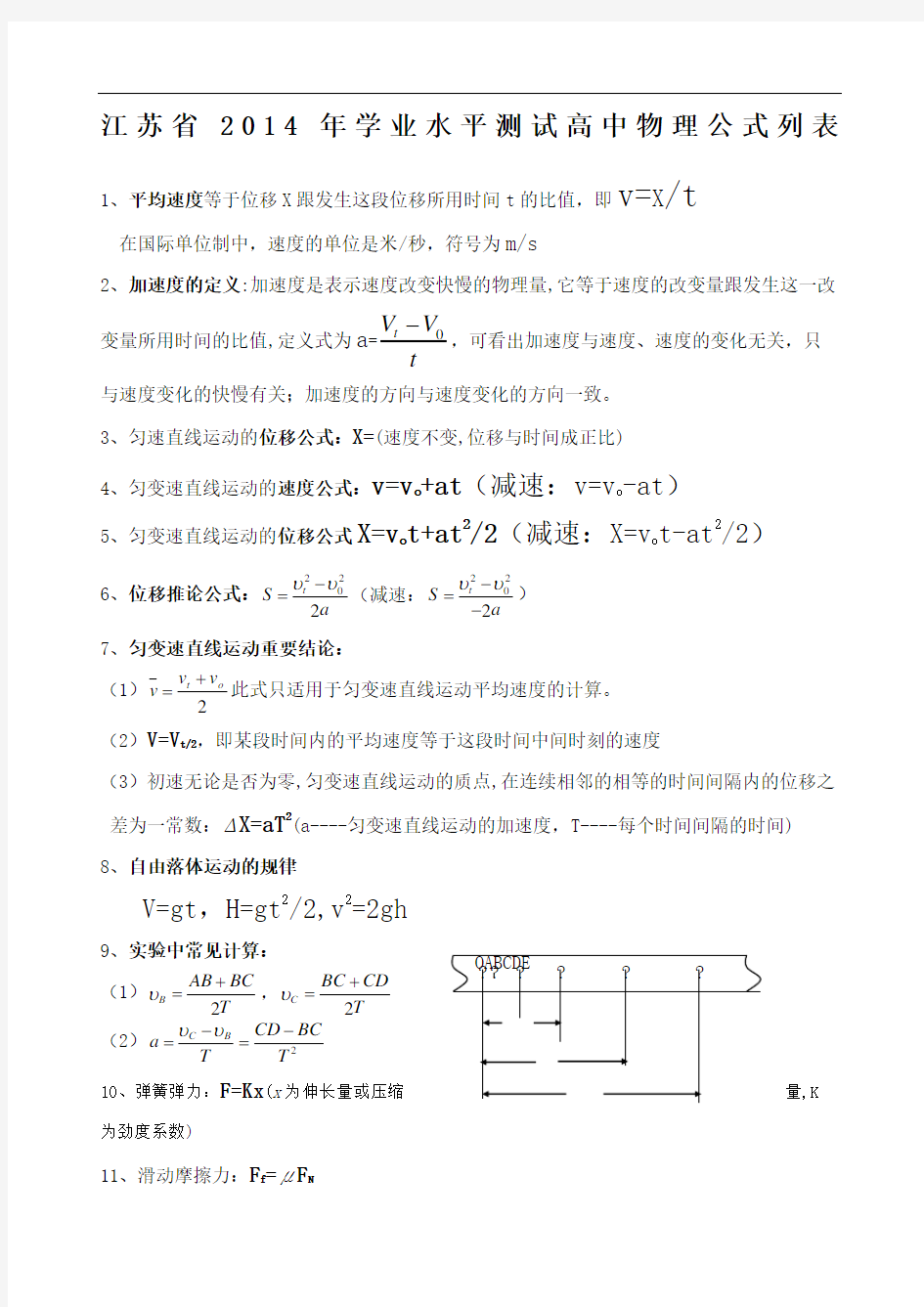 江苏年学业水平测试高中物理公式列表精编版