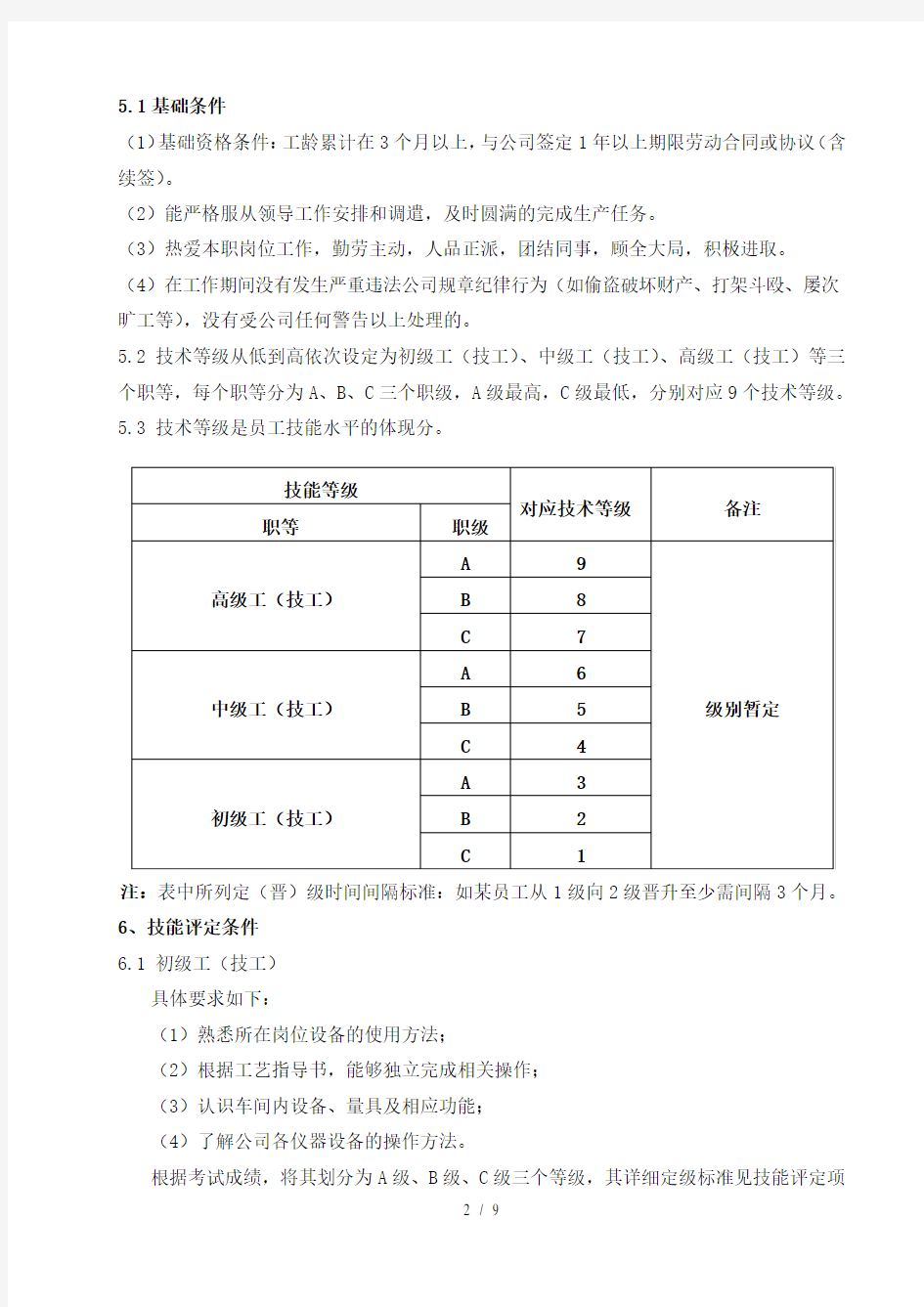 员工技术等级评定方案