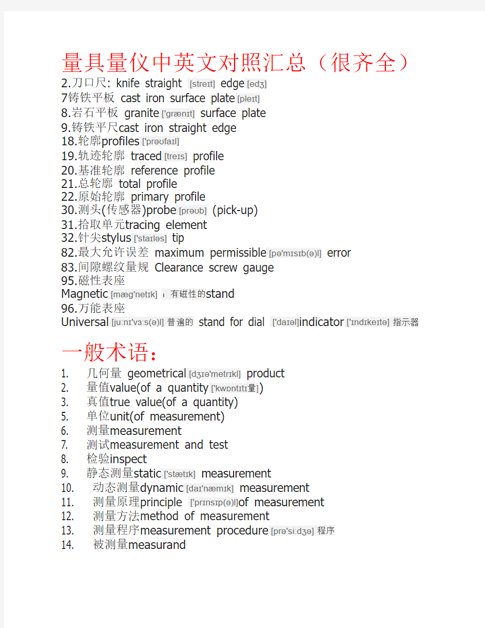 量具量仪中英文对照汇总