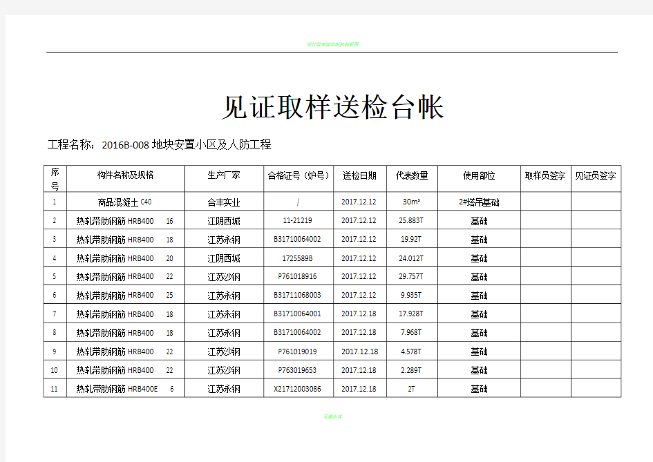 见证取样汇总表