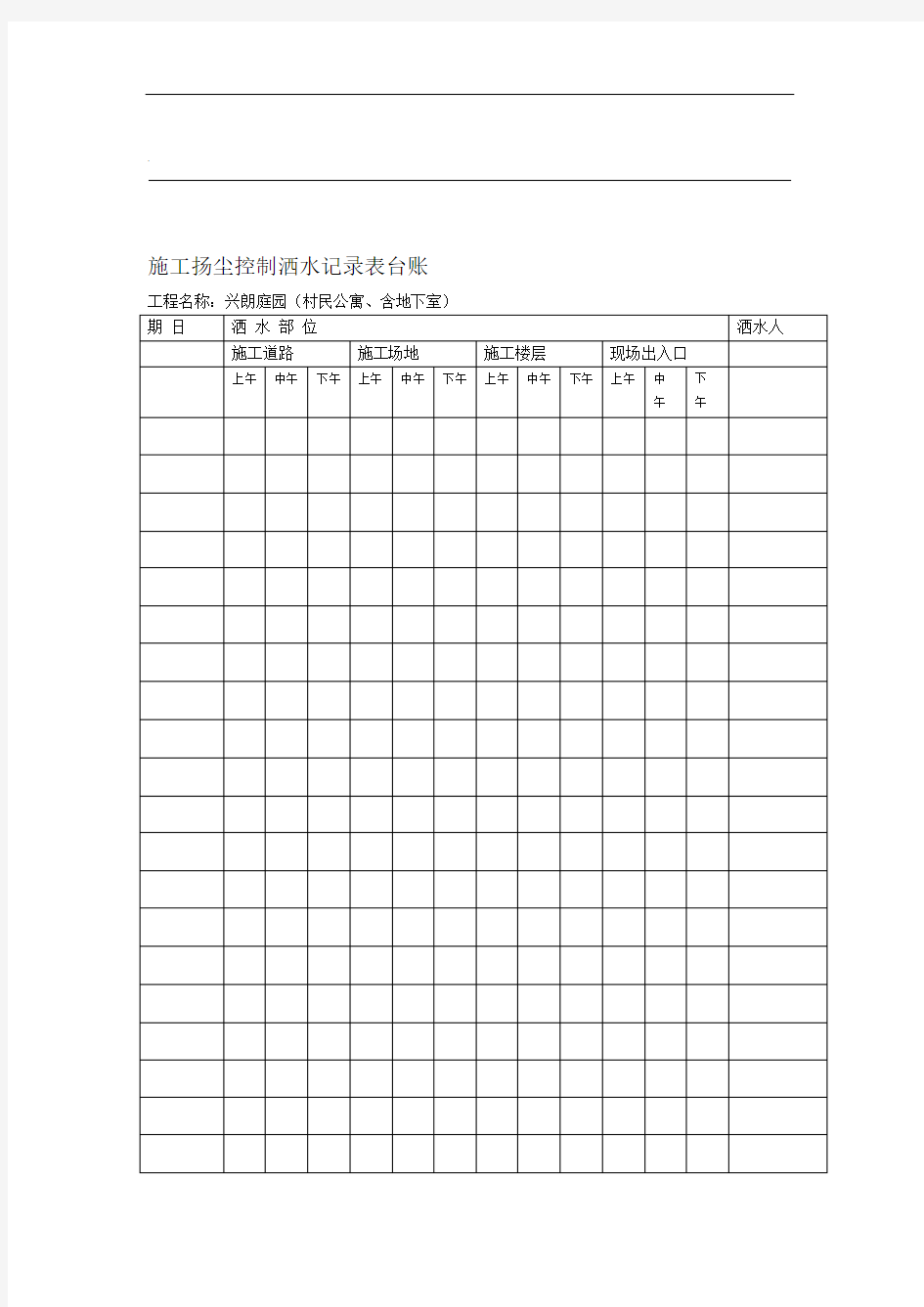 施工扬尘控制洒水记录表台账