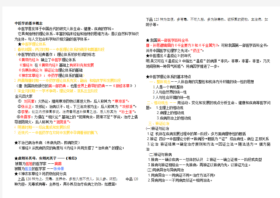 自己整理中医学期考笔记大全汇编