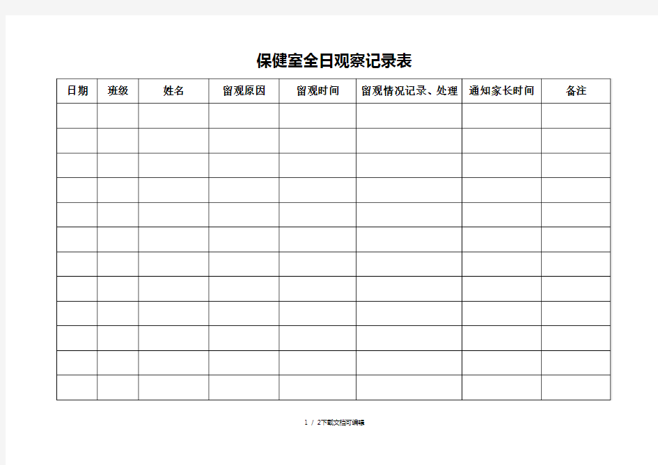 保健室全日观察记录表