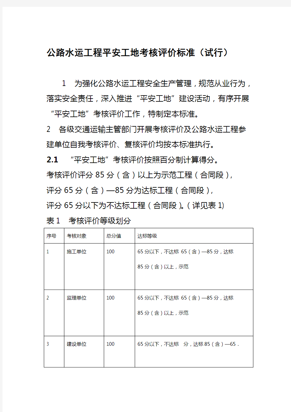 公路水运工程平安工地考核评价标准