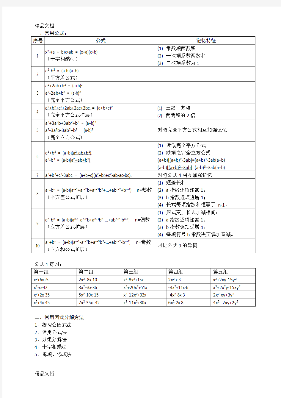 奥数因式分解讲课教案