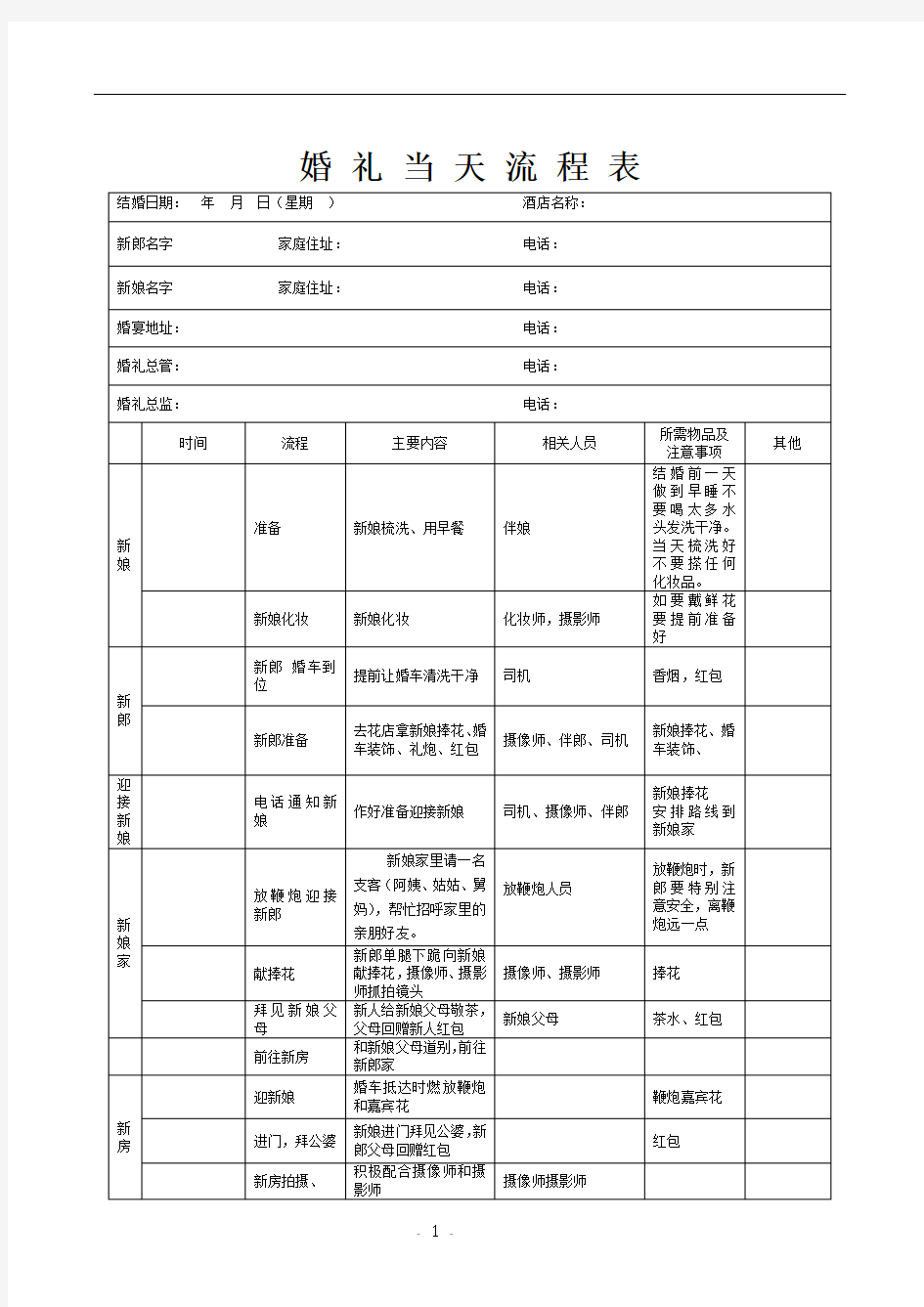 婚礼流程明细表(详细整理版)