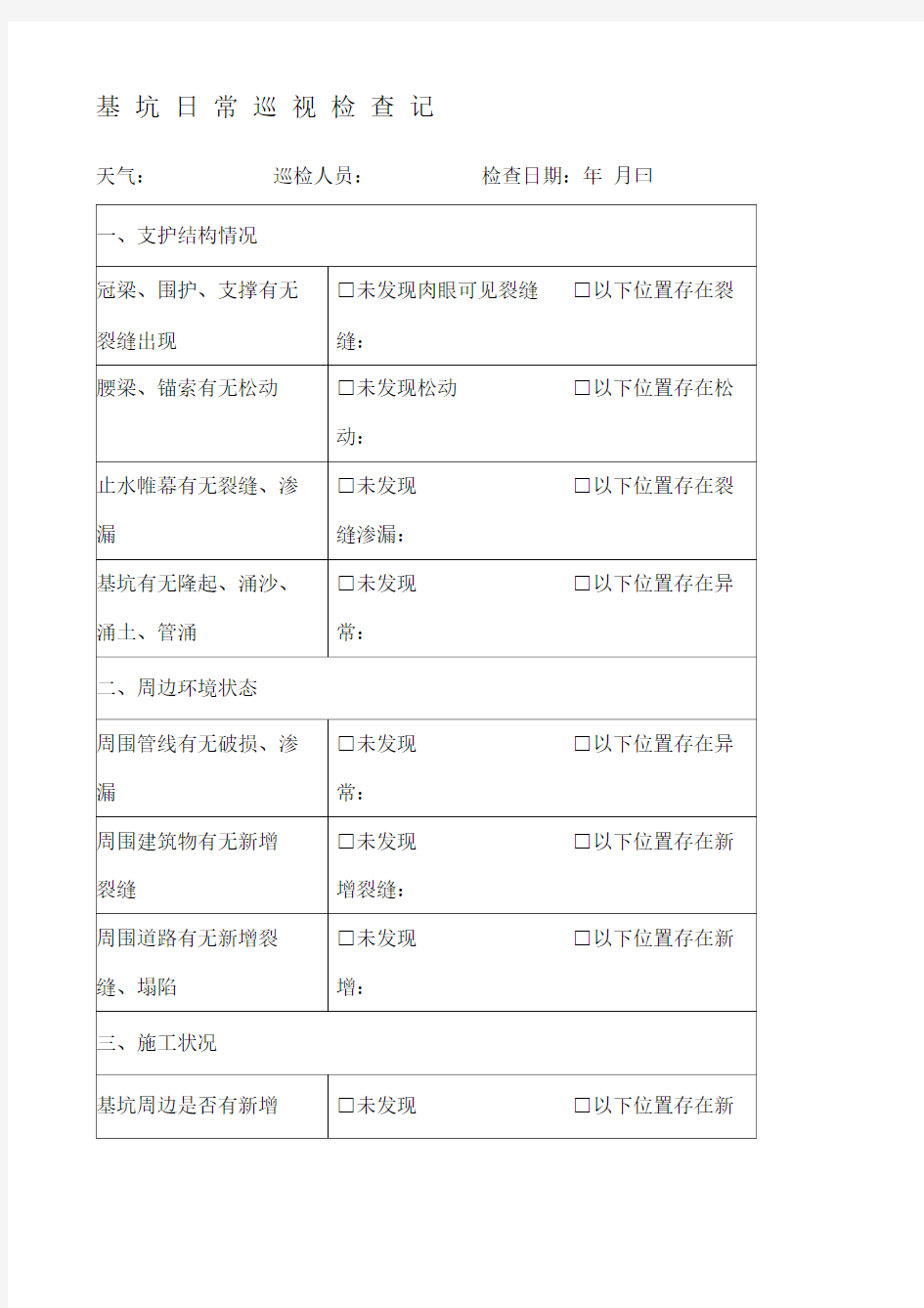 基坑日常巡视检查记录