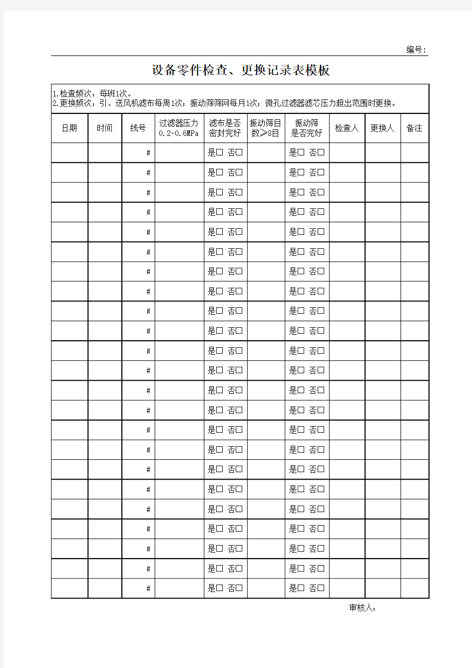 设备零件检查、更换记录表模板