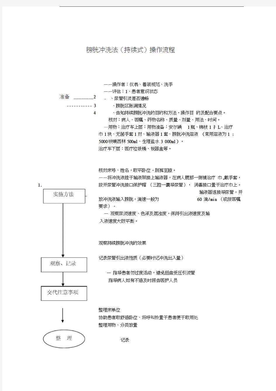 膀胱冲洗法(持续式)操作流程