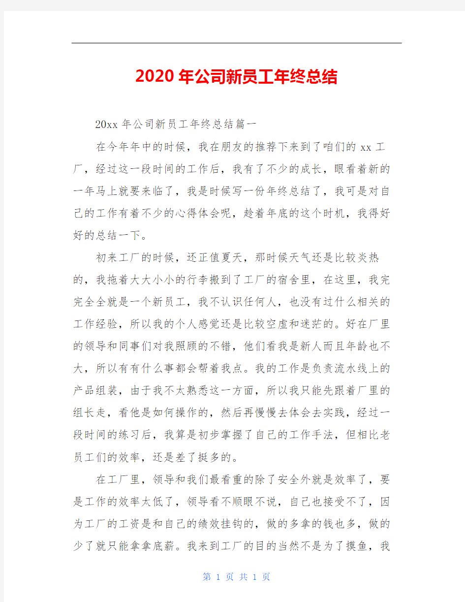 2020年公司新员工年终总结