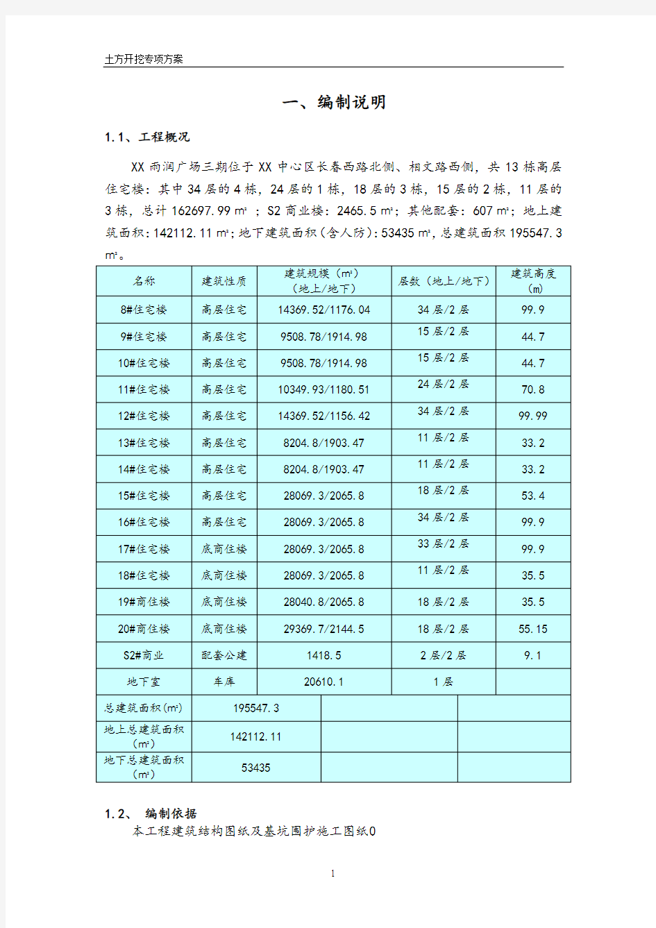 高层住宅楼土方工程施工方案