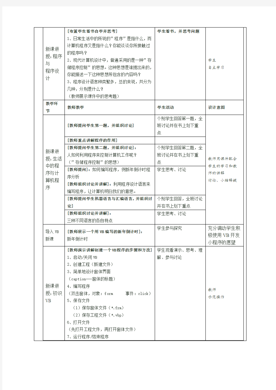 广东省初中八年级下B版信息技术vb全套教案课程