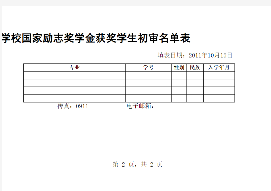 国家励志奖学金获奖学生初审名单汇总表(附件4)