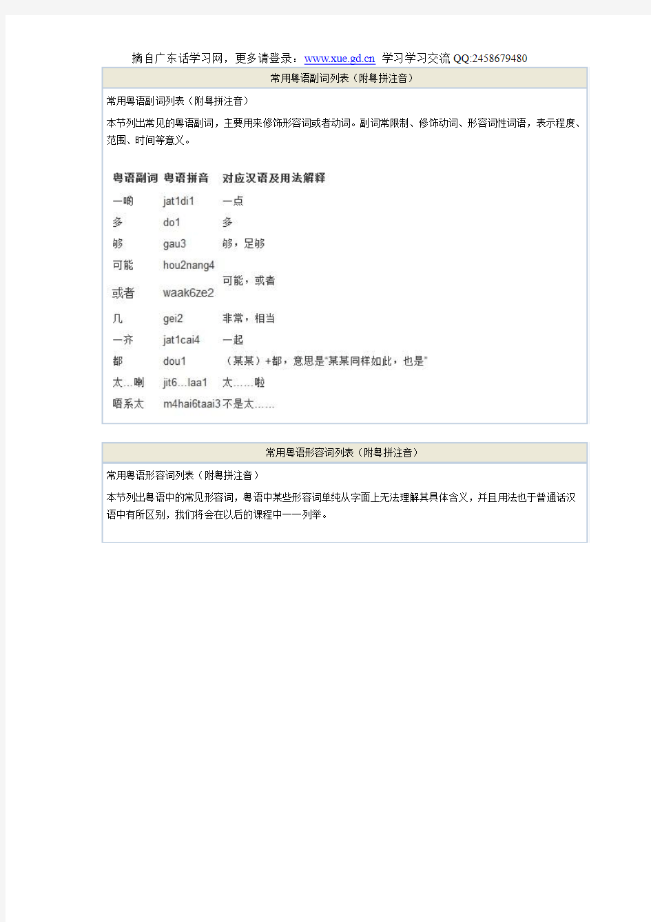 常用粤语形容词列表(附粤拼注音)