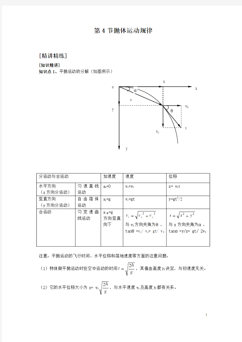 第4节抛体运动规律