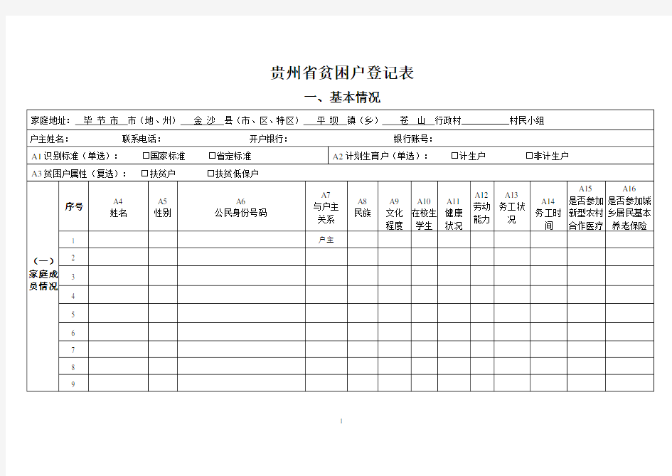 2014贵州省精准扶贫贫困户登记表(高翔)