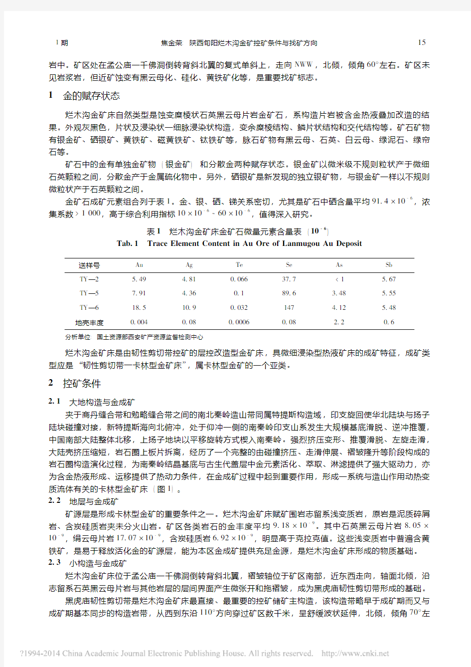 陕西旬阳烂木沟金矿控矿条件与找矿方向_焦金荣