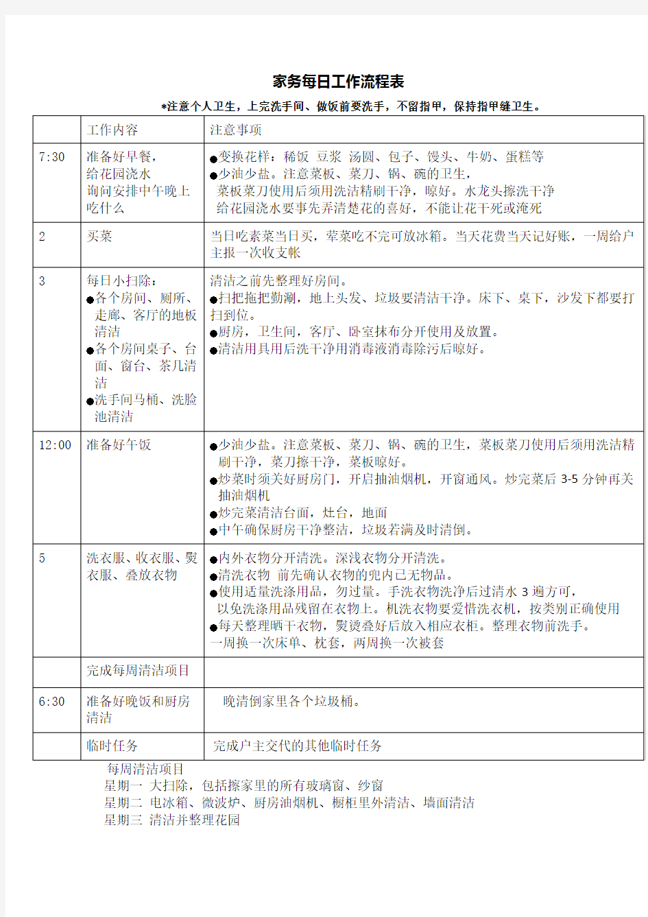 家政和育儿嫂每日工作流程表(打2份)_(1)