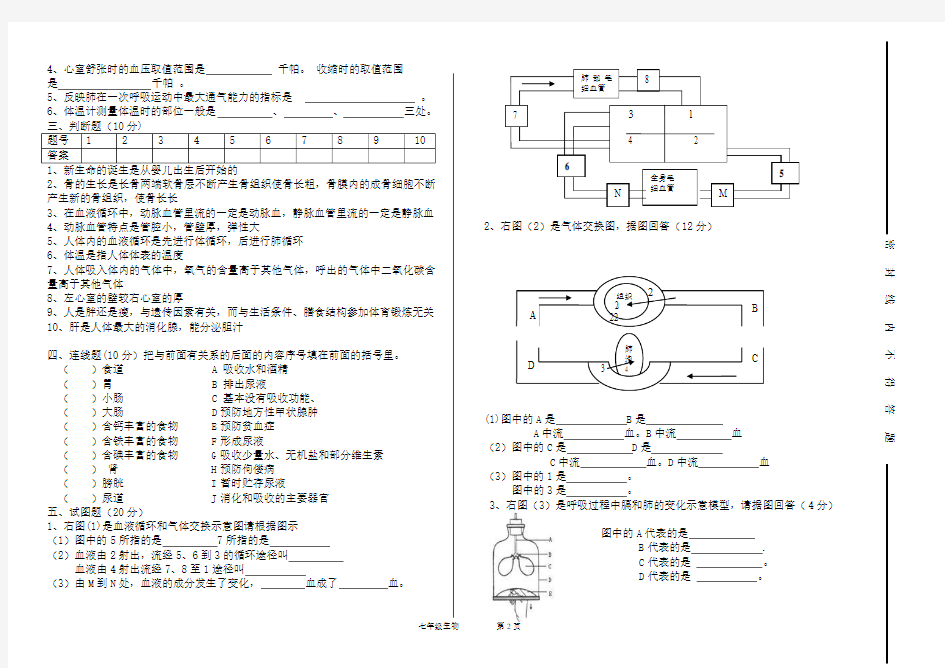 苏教版七年级下册生物期中试卷