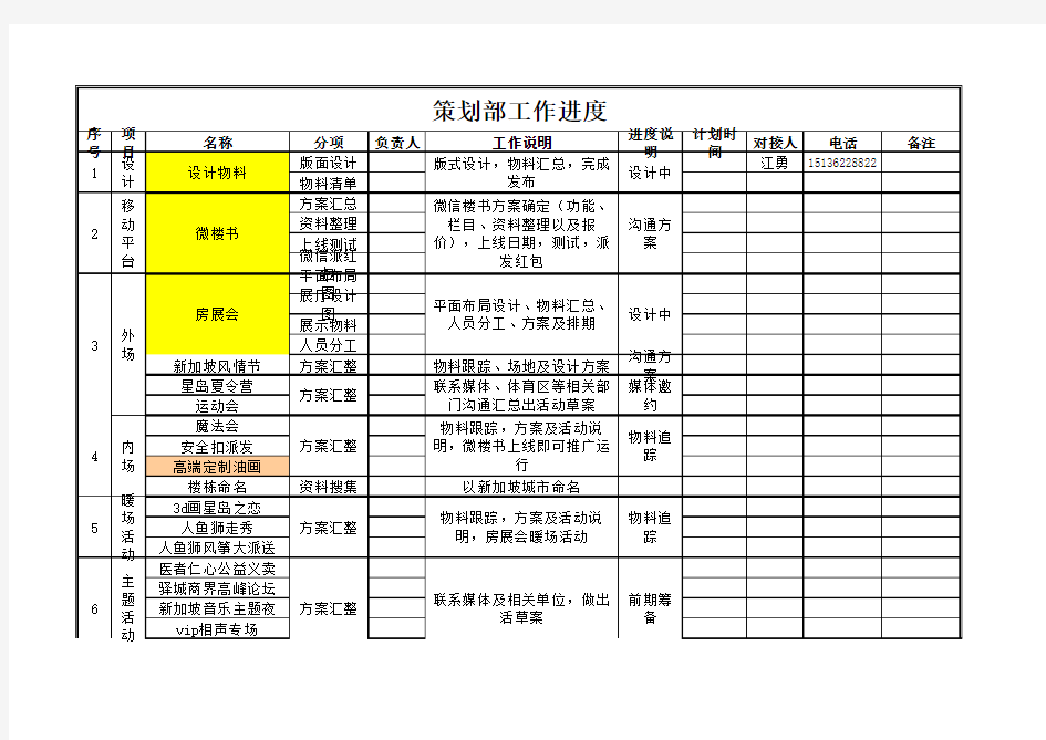 策划工作进度表