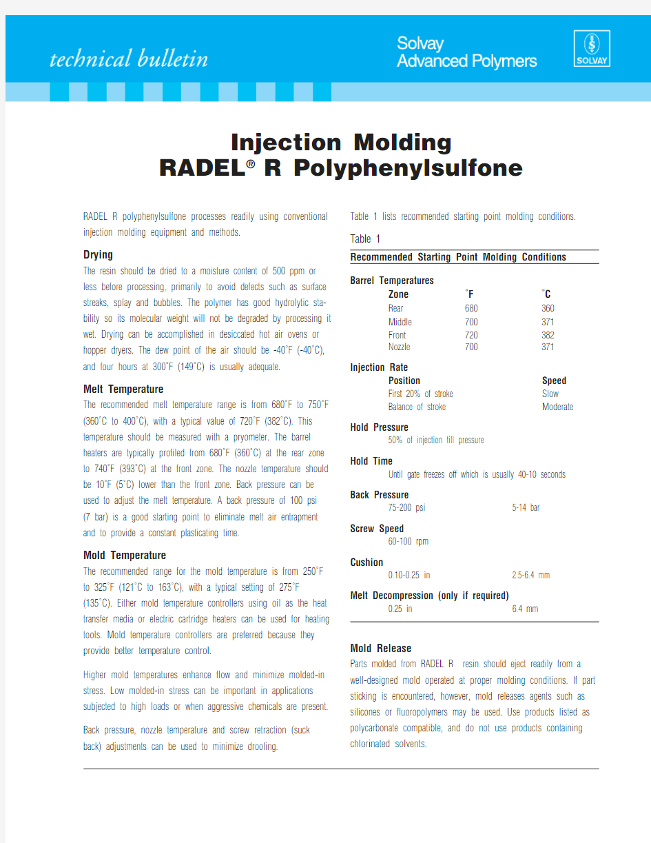 Injection Molding of RADEL R Polyphenylsulfone