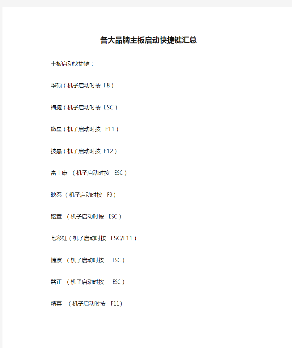 各大品牌主板启动快捷键汇总