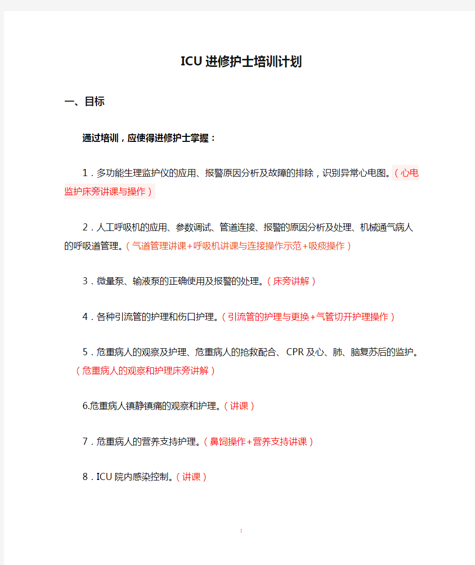 ICU进修护士培训计划