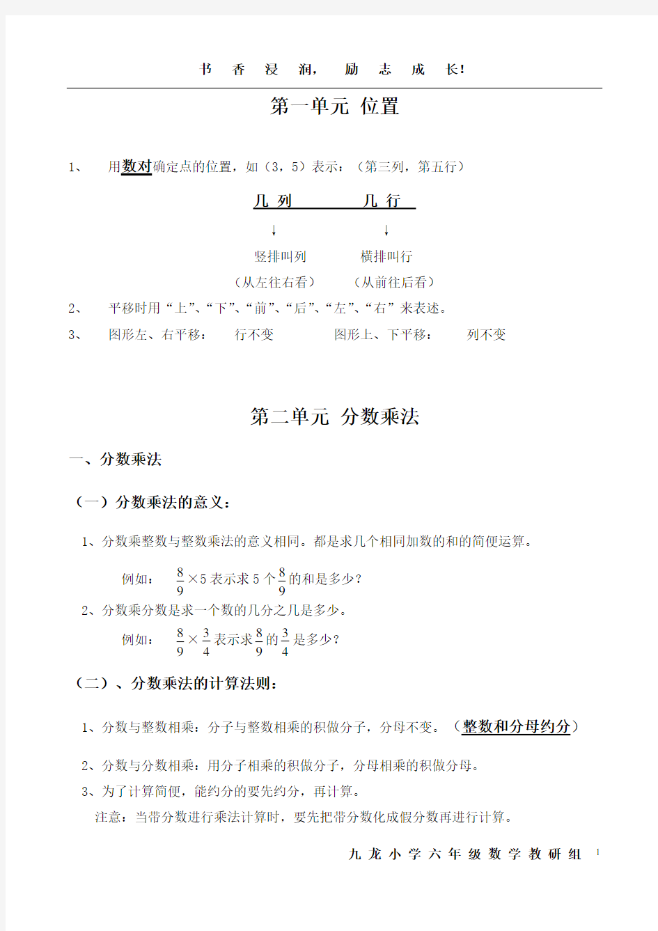 人教版六年级上册数学知识点整理(个人整理资料)