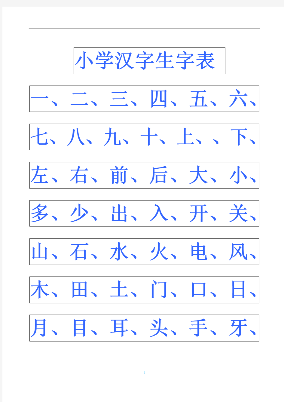 (完整word版)小学幼儿园常用汉字生字表