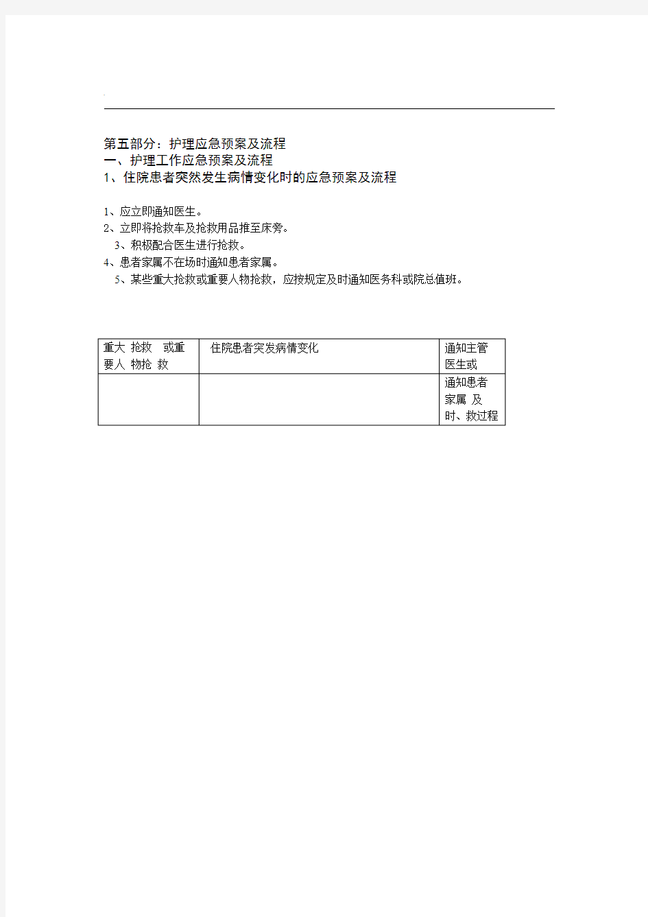 护理临床工作应急预案及流程