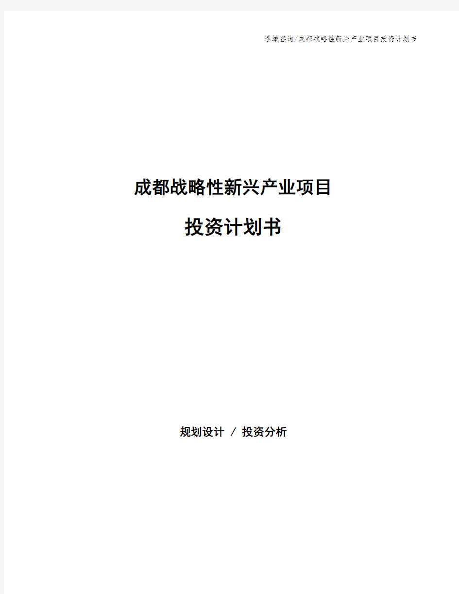 成都战略性新兴产业项目投资计划书