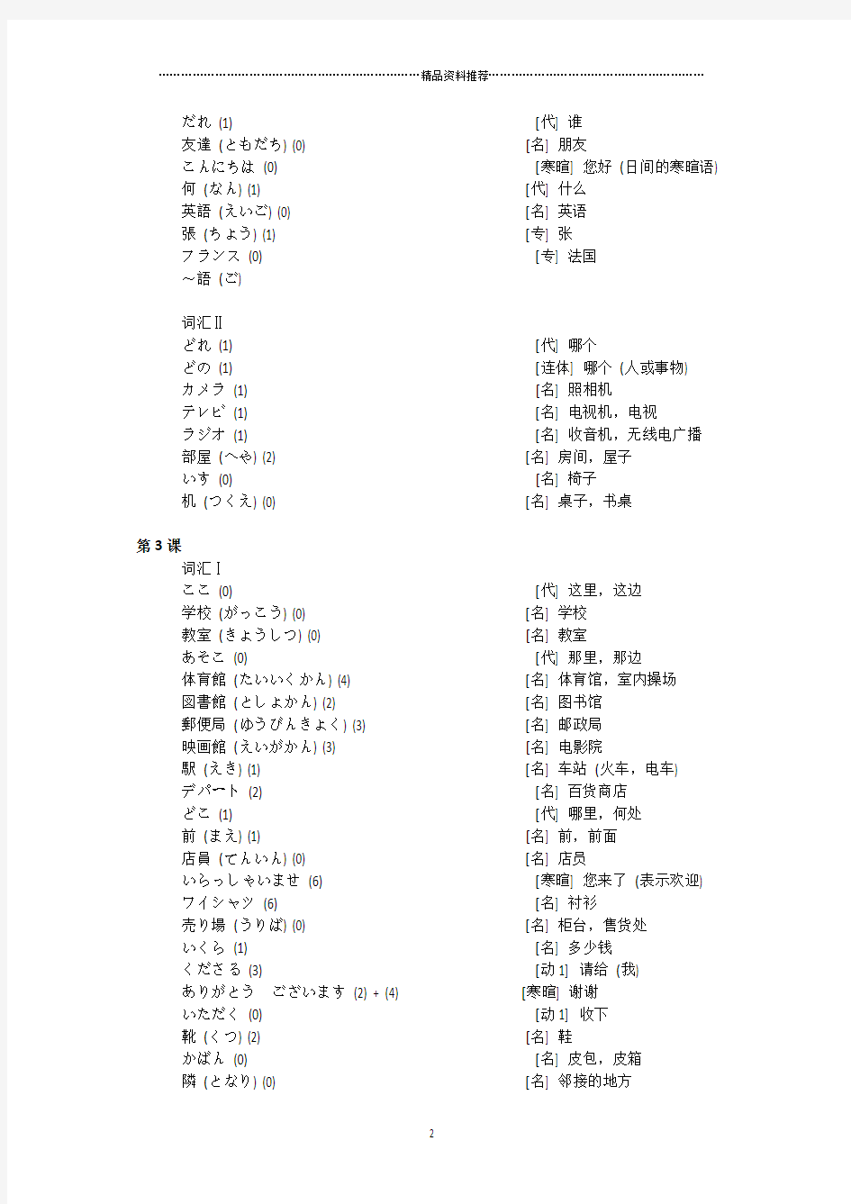 标准日本语(旧版)初级上册词汇