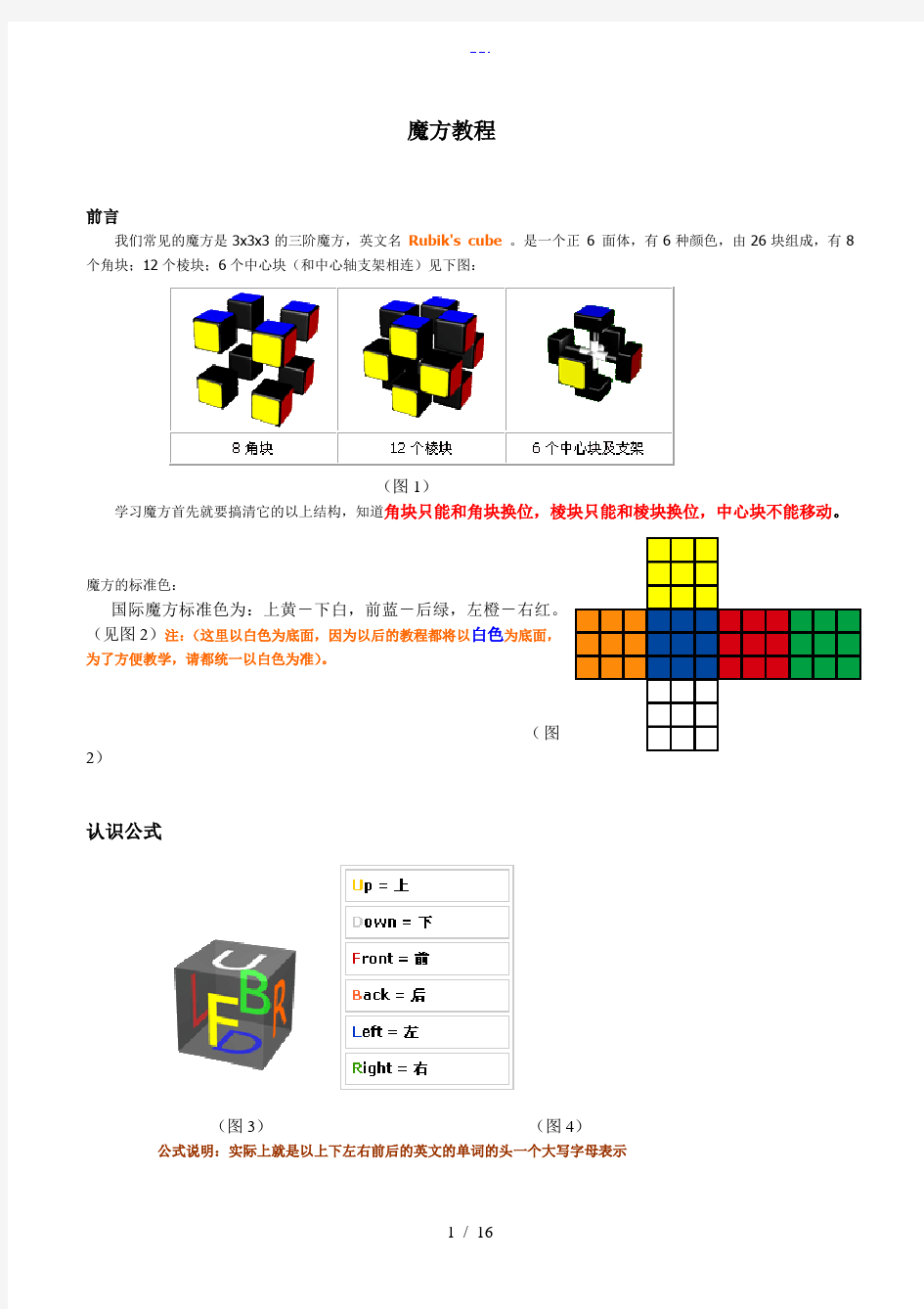 魔方教程公式口诀